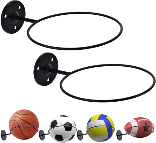 Miniatura 13 de Soporte de pared para baloncesto, soporte de bola de metal de 7 pulgadas de diámetro, almacenamiento de pelotas para baloncesto, fútbol, voleibol