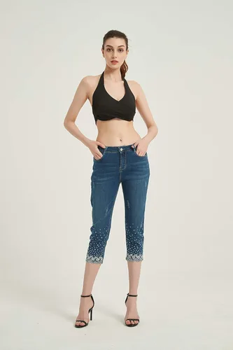 Miniatura 5 de ZENTHACE Jeans capri elásticos de tiro medio para mujer