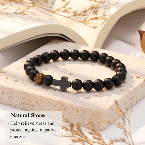 Miniatura 4 de Pulsera de cruz para hombre, regalo para hijo, nieto, papá, marido, padrino, hombres, cumpleaños, graduación, jubilación, Navidad, regalo cristiano