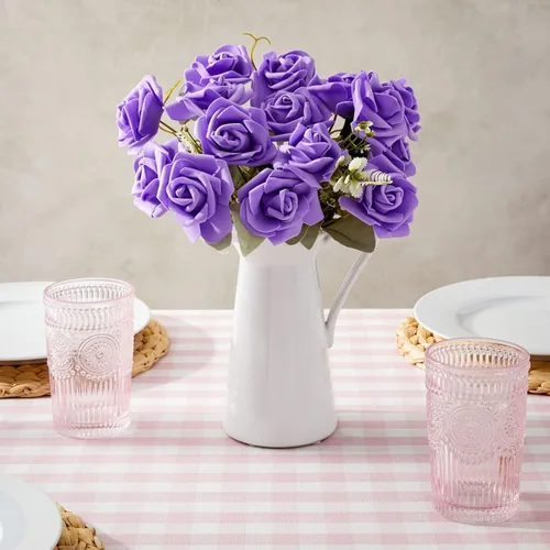 Miniatura 4 de Juvale Rosas artificiales sin tallo, rosas de plástico duraderas para decoración de boda, para decoración de mesa de centro de mesa, flores Morado