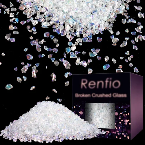 Miniatura 24 de Renfio Fragmentos de purpurina de vidrio triturado roto de 0.079 a 0.157 pulgadas, irregulares, pequeños chips metálicos gruesos, 7 onzas (7.05 oz)