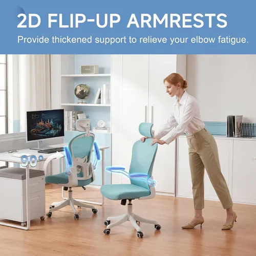 Miniatura 5 de Silla de oficina ergonómica con soporte lumbar ajustable y reposacabezas, silla de escritorio de malla con respaldo alto para oficina en casa