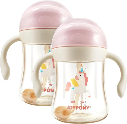 Miniatura 12 de Joypony Vasos para sorber para niños pequeños de 1 a 3 años, vaso con popote con peso a prueba de derrames con asa para bebés de 6 meses en Rosa/1