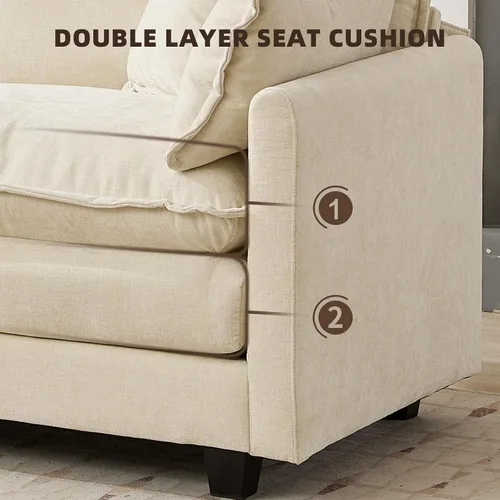 Miniatura 5 de Sofá seccional modular convertible de 76.7", sofás de dos plazas de chenilla con asiento profundo y cojines tipo loveseat para sala de estar, Beige