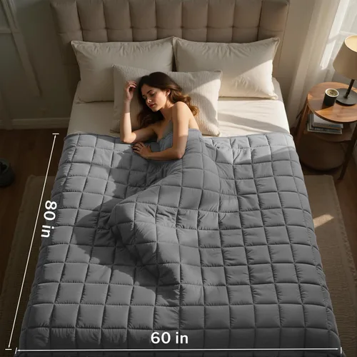 Miniatura 2 de Gkyet Manta con peso para adultos (48 x 72 pulgadas, 10 libras, gris) Manta pesada de enfriamiento suave para dormir, manta transpirable con cuentas
