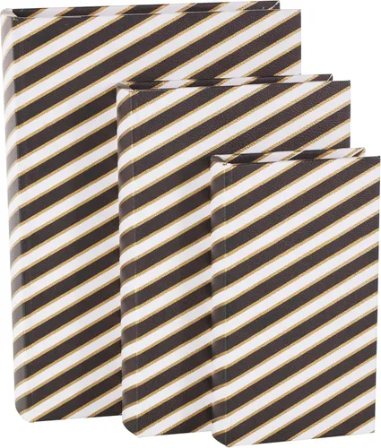 Miniatura 8 de Deco 79 Caja decorativa de piel sintética con forma de libro con patrones circulares negros y dorados, juego de 3 cajas decorativas de recuerdo