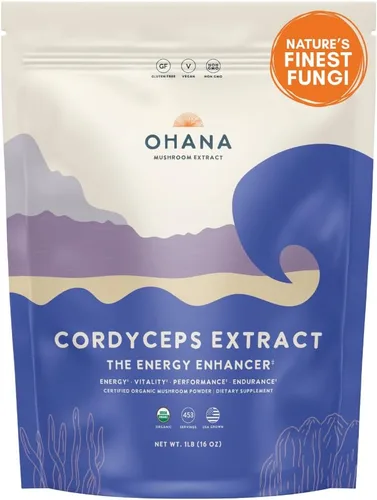 Miniatura 12 de Ohana Cordyceps, mezcla de hongos orgánicos, suplemento orgánico de hongos integrales USDA, sin OMG, sin gluten, botella de 90 cápsulas, paquete de 1