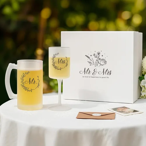 Miniatura 17 de AW BRIDAL Regalos de boda para parejas 2026, regalo de compromiso para él y ella, juego de copas de champán y tazas de cerveza de vidrio esmerilado