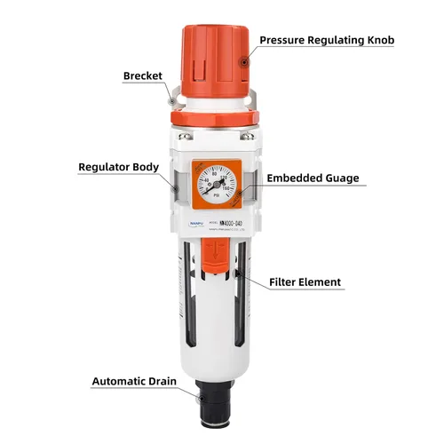 Miniatura 2 de NANPU 1/2 "NPT Embedded Gauge Compressed Air Filter/Regulador Piggyback Combo, Drenaje Automático, Elemento de Latón de 5 Micrones, Cuenco