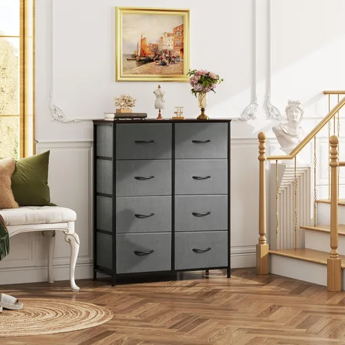 Miniatura 4 de WLIVE - Cómoda de tela para dormitorio, cómoda alta con 8 cajones, torre de almacenamiento con contenedores de tela, cómoda doble, cómoda con A-gris