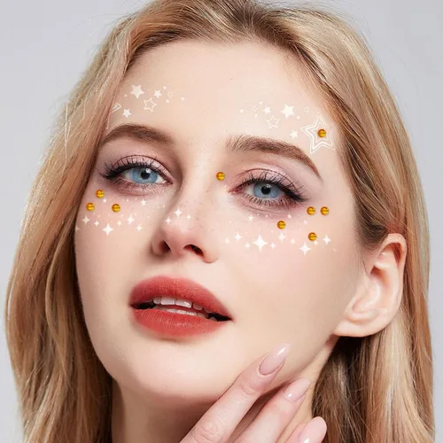 Miniatura 6 de Calcomanías de gemas de diamantes de imitación – Diamantes de imitación autoadhesivos para cabello, cara y cuerpo – Tatuaje temporal de 3/4/5/0.236