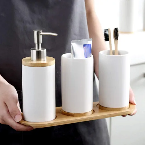 Miniatura 3 de Ochine Bandeja redonda de madera para servir, soporte para molino de pimienta y sal y descanso, se adapta a muchos molinos y cocteleras, soporte