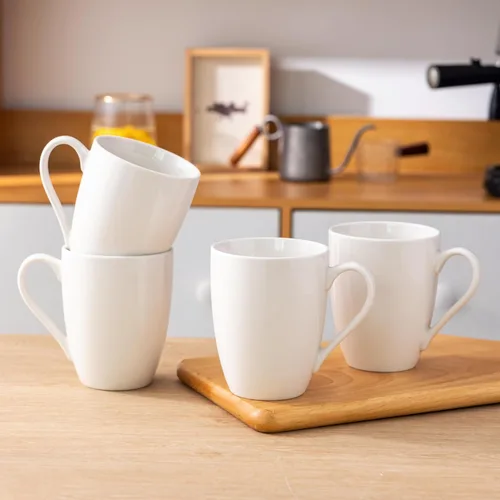 Miniatura 6 de AmorArc Juego de 12 tazas de café de color blanco hueso de 12 onzas, tazas de café de cerámica con mango grande para hombre, mujer, juego de tazas