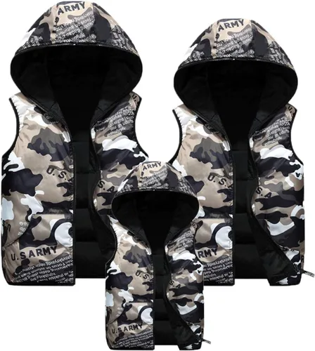 Miniatura 4 de Happy Cherry Chaleco con capucha de invierno para niños, chaleco reversible de camuflaje acolchado, chaqueta de 3-12 años