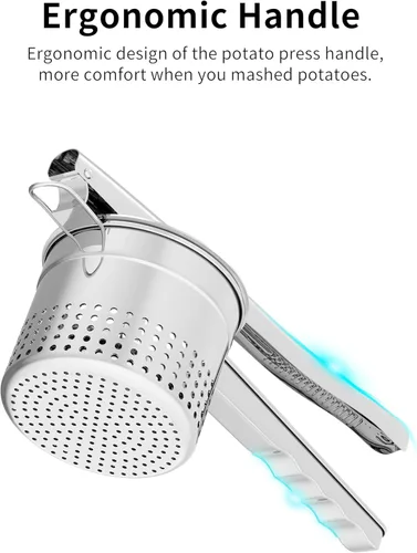 Miniatura 6 de GloTika Ricer de patatas grande de 15oz, triturador de patatas de acero inoxidable resistente con mango ergonómico, herramienta de cocina