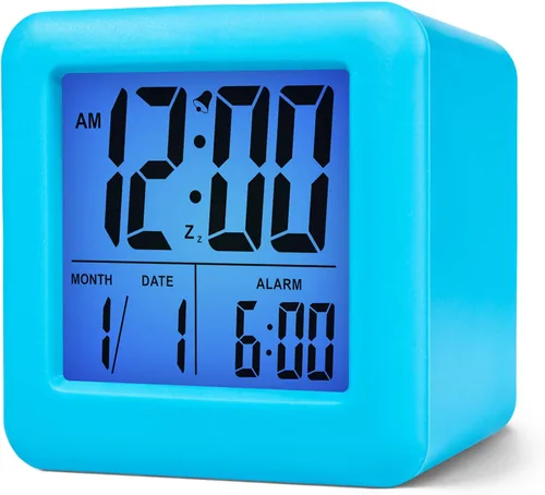 Plumeet Reloj despertador digital para niños con repetición y luz nocturna, reloj de silicona de fácil ajuste, hora de visualización, fecha, ruidoso