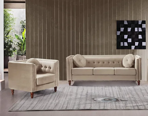 Miniatura 8 de Container Furniture Direct Lexie Velvet - Cómodo sofá de mediados de siglo Chesterfield de tres plazas para lectura, sala de estar, apartamento