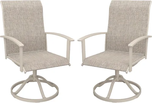 Miniatura 13 de VICLLAX Juego de 2 sillas de comedor giratorias para patio, sillas de exterior de tela de malla de textileno acolchada con reposabrazos para porche