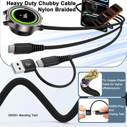 Miniatura 6 de Magnetic Samsung Fast Charger Cord for Galaxy Watch 8 Classic/8/7/Ultra/6/6/5 Pro/5/4/3/FE/2/ 2in1 USB A & USB C Fast Charging Cord 6FT for Samsung