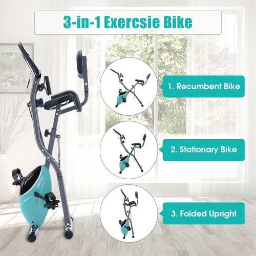 Miniatura 2 de Merax Bicicleta estática plegable, 3 en 1, bicicleta estática magnética para el hogar con resistencia de 16 niveles, bicicleta de ciclismo vertical