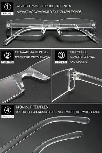 Miniatura 4 de VEVESMUNDO Gafas de lectura transparentes sin montura para hombres y mujeres, elegantes lectores estrechos