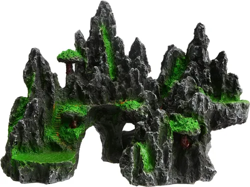Saim Decoraciones grandes de roca de acuario, adorno de montaña, puente de cueva de peces, modelo de paisaje acuático para peces dorados, escondite