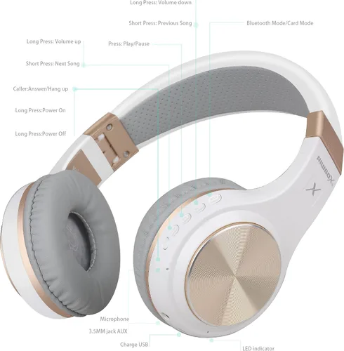 Miniatura 5 de Auriculares Bluetooth Riwbox, XBT-80 - Auriculares inalámbricos plegables con Bluetooth, estéreo, con micrófono y control de volumen, con cable e