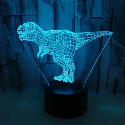Miniatura 2 de Wiscky - Lámpara de escritorio con luz nocturna 3D de dinosaurio, 7 colores con ilusión óptica de control táctil, con base acrílica plana y ABS
