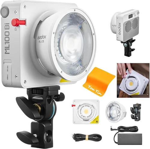 Godox ML100Bi - Luz de video LED de mano de 120 W con reflector de lente de 15 ° 2800K-6500K TLCI 98+/CRI 97+ Fotografía portátil de mano (ML100 Bi)