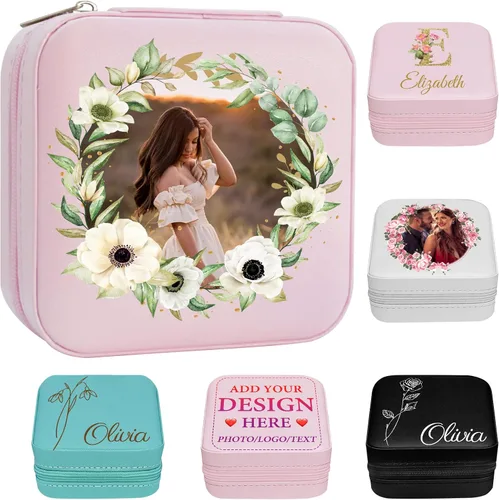 Miniatura 18 de Joyero personalizado para regalos de dama de honor, flor de nacimiento, inicial, joyería de viaje personalizada para mujeres, organizador de joyas