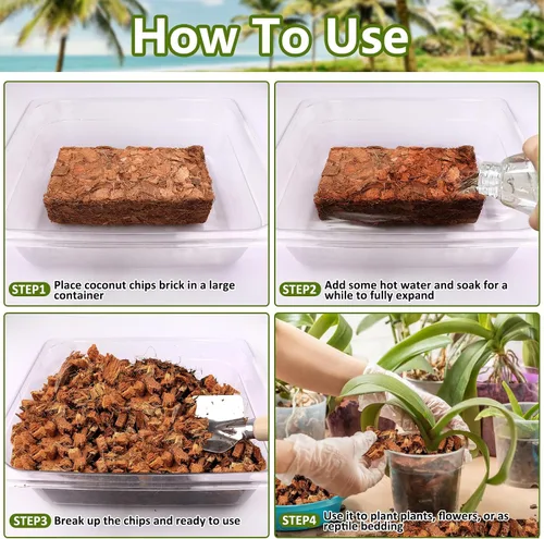 Miniatura 5 de Legigo Chips de fibra de coco de 1.1 libras para plantas - Ladrillo de chips de coco 100% orgánico, mezcla para macetas con bajo equilibrio EC y PH