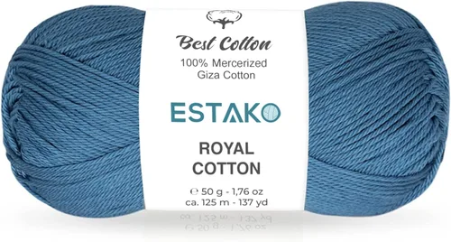 Miniatura 11 de Estako Algodón Royal, 100% hilo de algodón giza mercerizado, suave, súper fino 1 para ganchillo y tejer, 1.76 onzas (50g) / 137 yardas (125m)