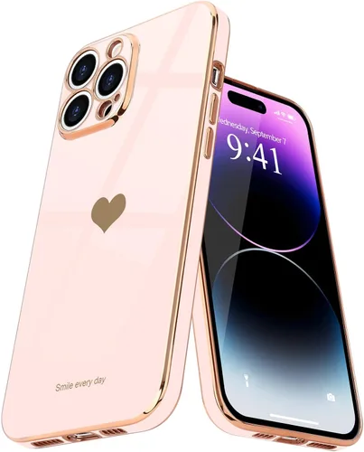 Miniatura 17 de Teageo Funda para iPhone 14 Pro para mujeres y niñas, lindo corazón de amor, chapado de lujo, cubierta trasera suave, protección completa de la Negro