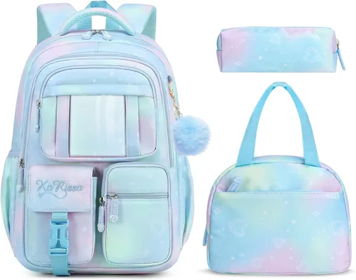 Tanou Mochila con lonchera para niñas, juego de mochila escolar kawaii para niños de escuela primaria, bolsa estética para computadora portátil,