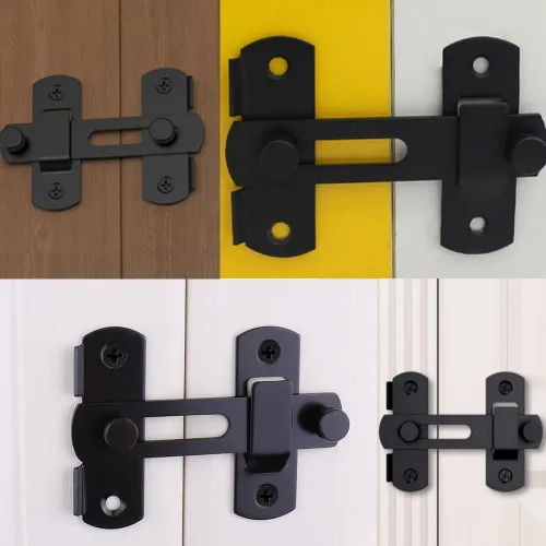 Miniatura 6 de Pestillo para puerta de granero, paquete de 4 pestillos para puerta, pequeños, negros, deslizantes, puertas deslizantes, para gabinete de vino