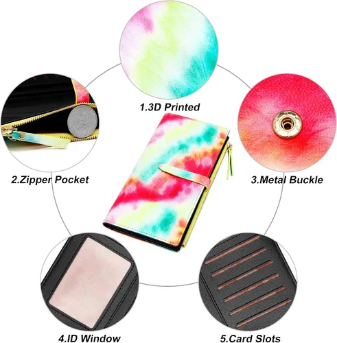 Miniatura 11 de Billeteras delgadas para mujer, tarjetero RFID plegable con bolsillo con cremallera, Mandala azul, Delgado