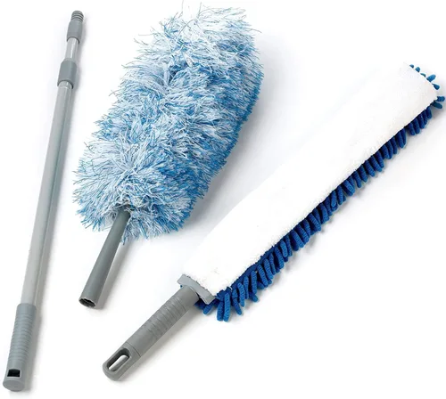 Miniatura 2 de O-Cedar Plumero de microfibra de doble acción con mango telescópico, juego de 3 piezas, blanco, azul (paquete de 2)