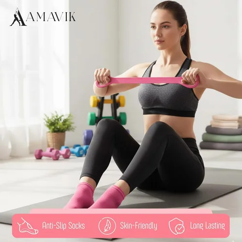 Miniatura 7 de AMAVIK Kit de pilates de entrenamiento en casa de 14 piezas con bandas de resistencia, entrenador de núcleo, calcetines de agarre y accesorios, un