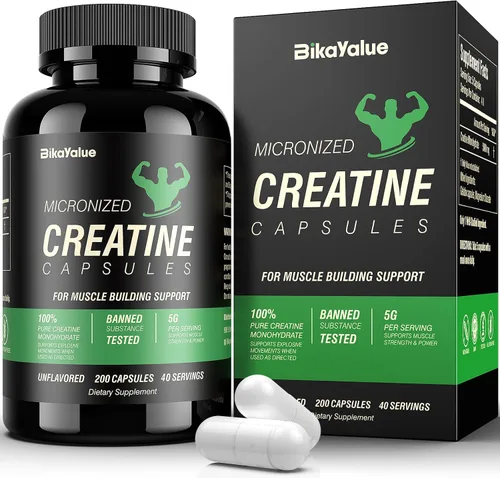 Monohidrato de creatina, 5000 mg (5 cápsulas) por porción, cápsulas de creatina (40 porciones) para apoyar la fuerza, músculo magro, salida de