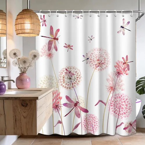 Miniatura 18 de Cortina de ducha floral para primavera y verano, flores silvestres, flores y mariposas, decoración de baño, tela impermeable con ganchos, 70