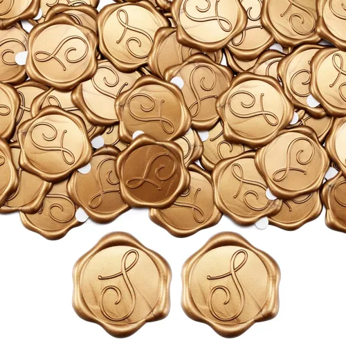 Miniatura 12 de Yoption - Pegatinas de sello de cera con letra inicial del alfabeto L, paquete de 100 unidades, autoadhesivas, estilo antiguo dorado, para sobres