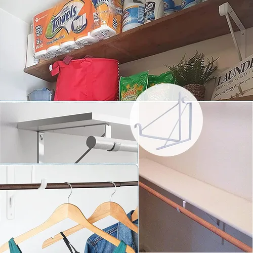 Miniatura 5 de Paquete de 2 soportes blancos resistentes para barra de armario, soportes de soporte de armario de 10.9 x 12.3 x 1 pulgadas, capacidad