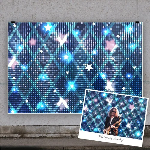 Miniatura 2 de Yeele Telón de fondo de luces de neón de 5 x 3 pies, espectáculo en vivo, discotecas, fondo de fotografía, estrellas, luz con purpurina, cuadrado