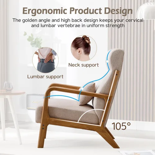 Miniatura 5 de INZOY Silla decorativa moderna de mediados de siglo con respaldo alto, sillas tapizadas para sala de estar con cojín de cintura, sillón de lectura
