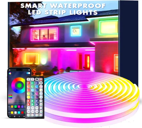 Cable de luz LED de neón con control remoto, flexible, resistente al agua IP67 de 39 pies, sincronización de música, controlado por aplicación para