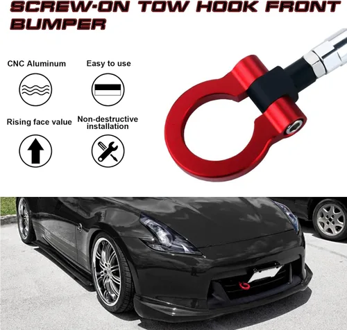 Miniatura 2 de JDM - Gancho de remolque para parachoques delantero y trasero de aluminio para Nissan 370Z GTR Juke Infiniti G37 QX70 FX35 Rojo