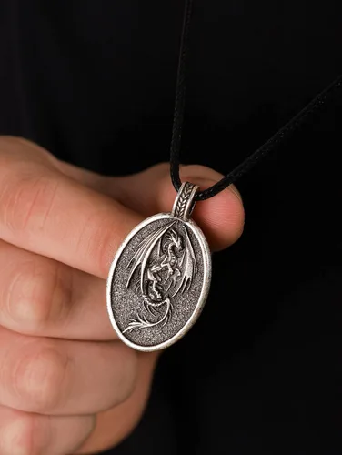 Miniatura 5 de HAQUIL Dragon Necklace, Antique Medieval Dragon Pendant, Faux Leather Cord, Jewelry Gift for Men and Women