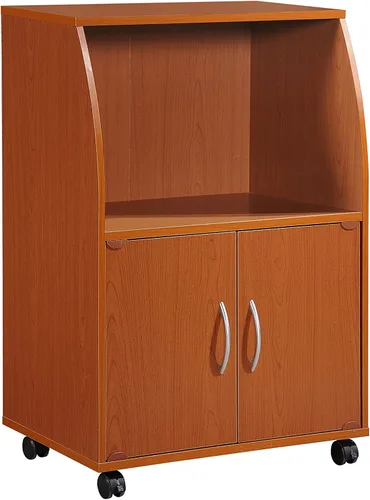 Hodedah Mini carrito de microondas con dos puertas y estante para almacenamiento, cereza