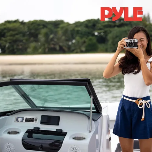 Miniatura 2 de Pyle Kit de altavoces receptores de unidad de cabeza marina – In-Dash LCD estéreo digital integrado Bluetooth y micrófono con sistema de radio AM FM