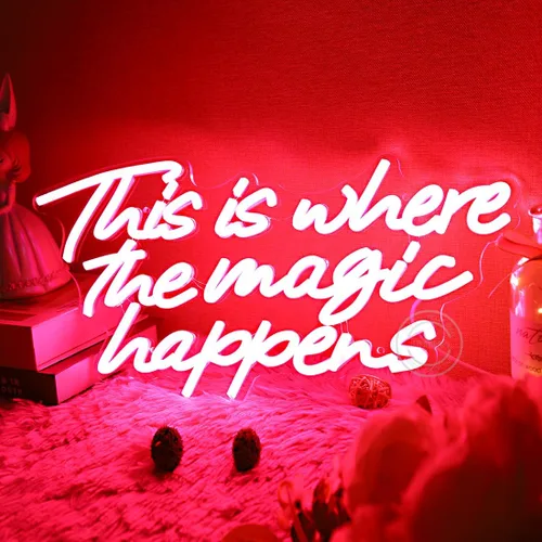 Miniatura 7 de Britrio Letrero de neón con texto en inglés "This Is Where The Magic Happens" (This Is Where The Magic Happens), letreros de luz LED rosa